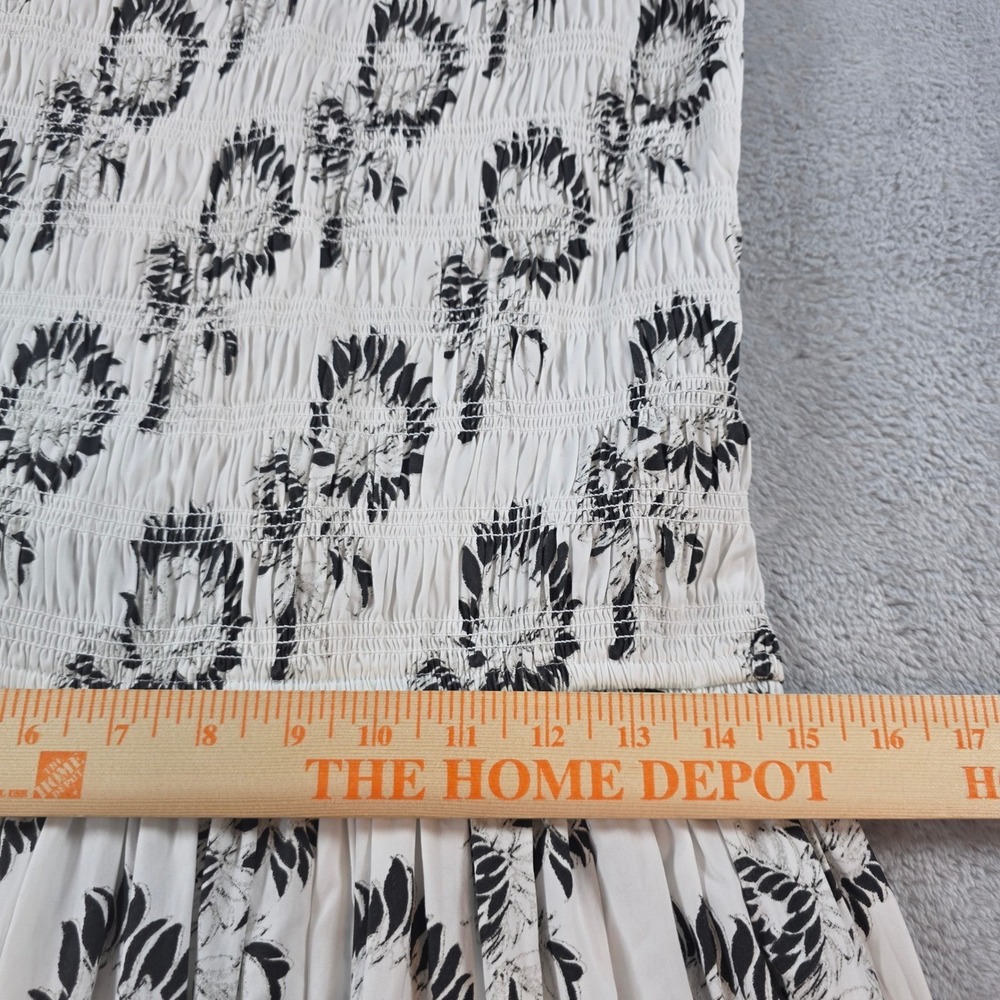 Madewell Women Large White Black Graphic Sunflower Floral Smocked Maxi Dress - Picture 4 of 11